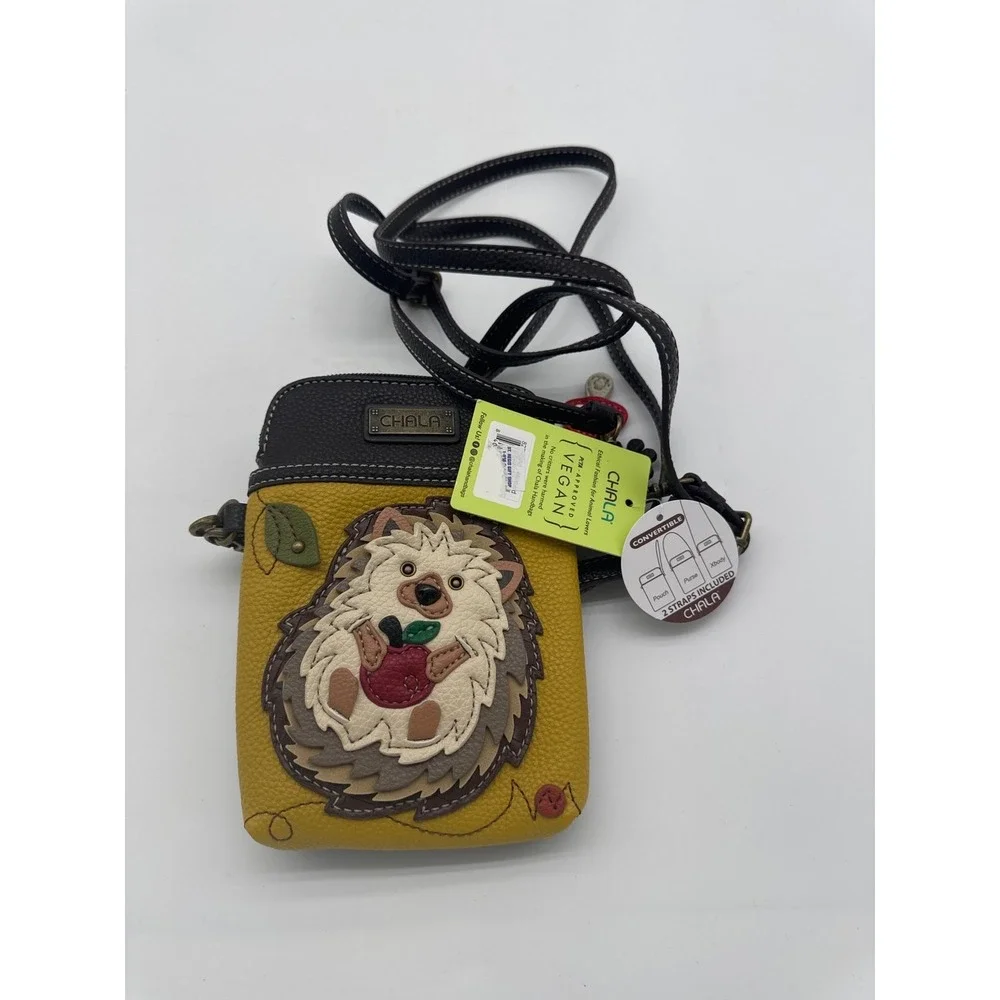 NEW CHALA MUSTARD‎ YELLOW HEDGEHOG CELL PHONE CROSSBODY PURSE ADJ STRAP